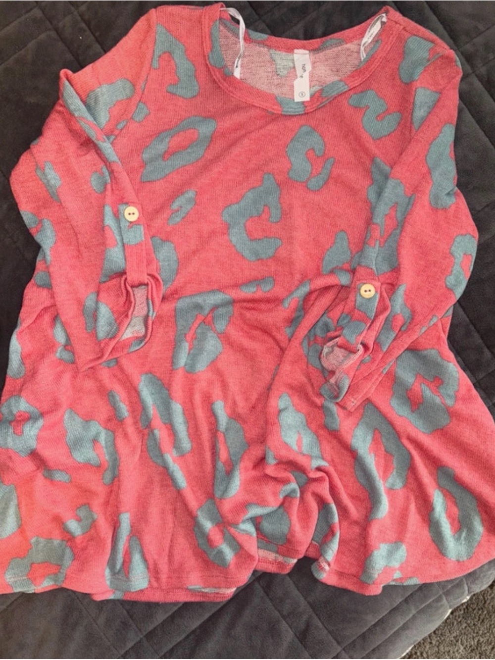 Honeyme Coral Pink Top with Teal Leopard Print
